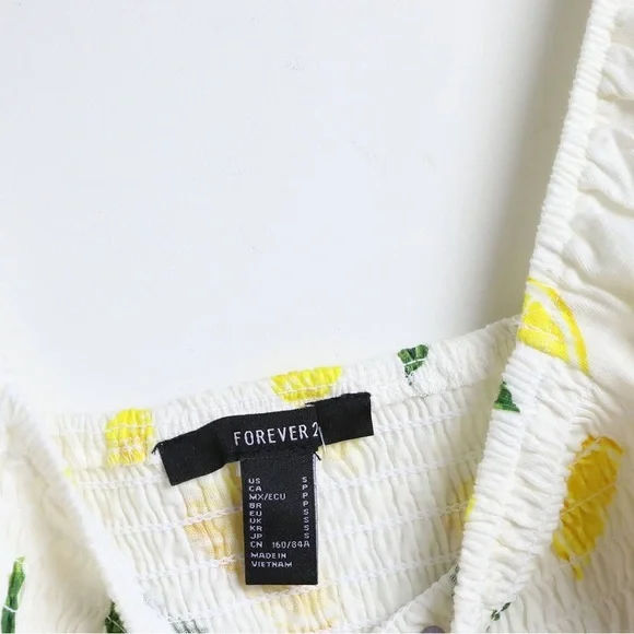 NWT Forever 21 Smocked Lemon Print cropped top cottagecore 100% cotton S novelty - Picture 6 of 9
